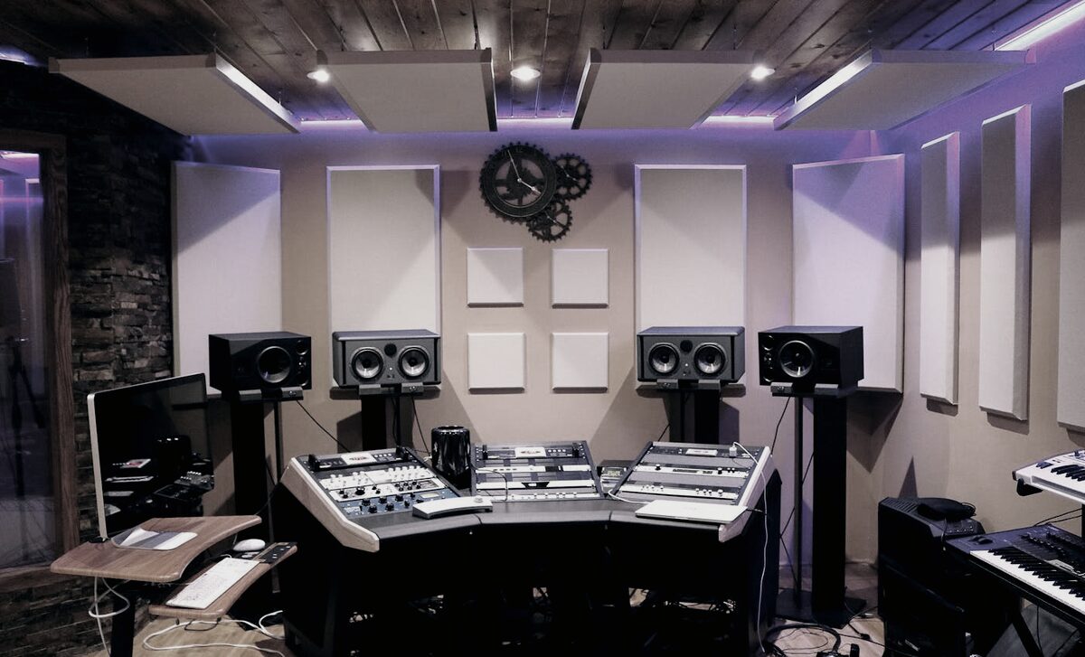A recording studio control room