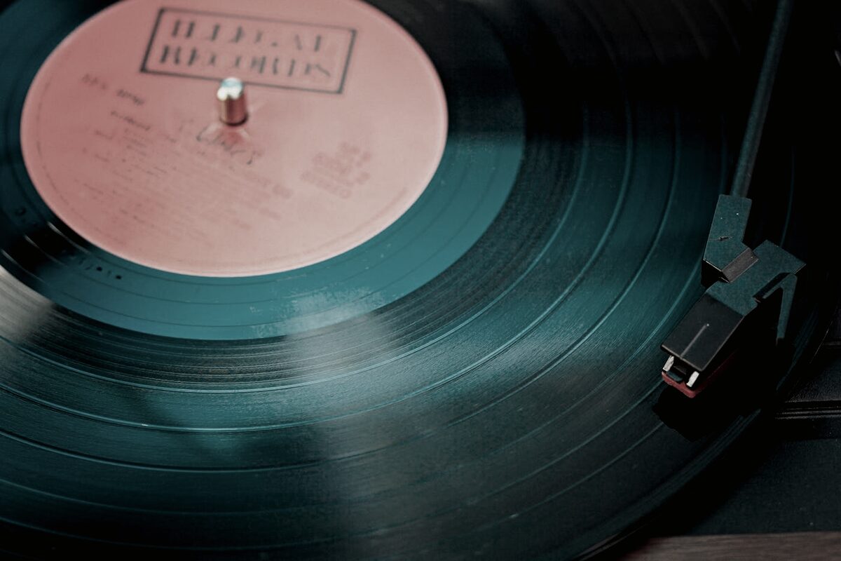 A vinyl record on a turntable